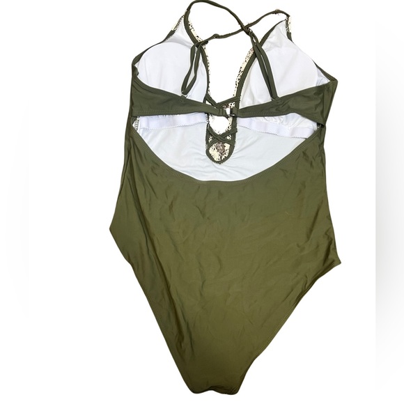 Cupshe Swimsuit One Piece Low Cut Adjustable Straps Lacey Accents Olive Green - Picture 3 of 11